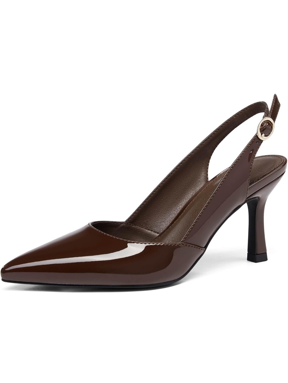 Brown Patent Slingback Pointed-Toe Heel